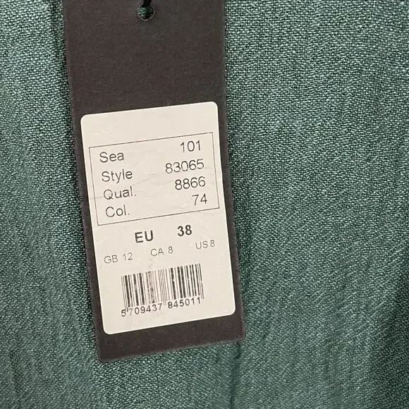 Q Neel Linen Blend Tunic Top EU 38 US 8 Sage Green Minimalist Nordic Lagenlook - Picture 6 of 10